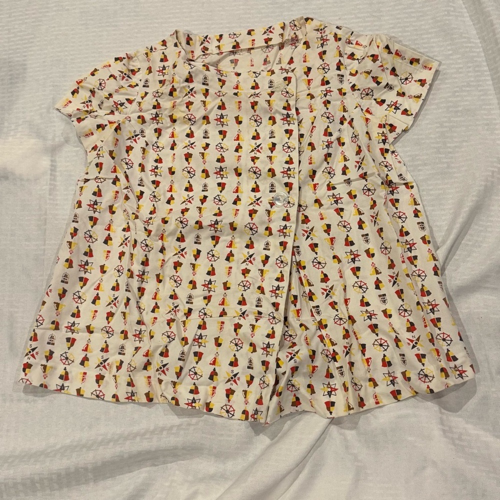Vintage handmade nautical asymmetrical maternity blouse top  60s boxy